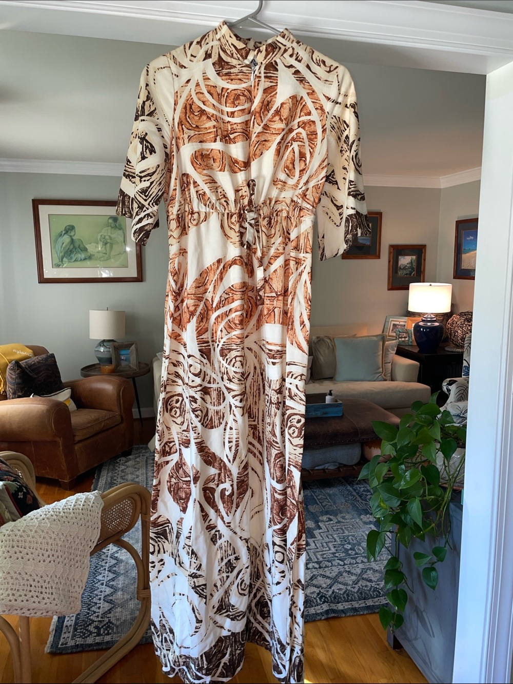 Vintage Tori Richard barkcloth maxi dresses small Hawaiian